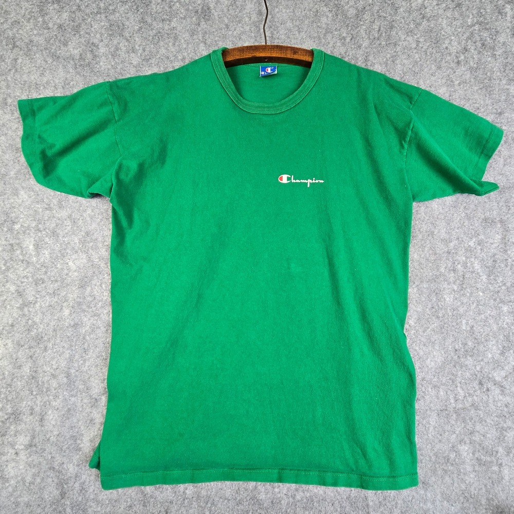 Vintage Champion T Shirt Mens XXL Green Script‎ Logo Made in USA Cotton Tee